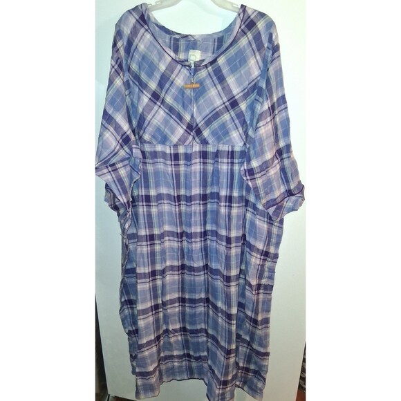 Roamans Purple Plaid 3/4 Sleeve Half Zip Flannel Night Gown Sz 3X - Picture 1 of 3